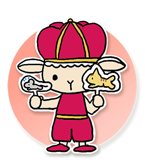 ネズミとネズミを追いかけている猫のペープサートを動かしている王さまのイラスト