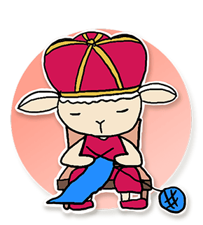 編み物をしながら目をつぶっている王さまのイラスト