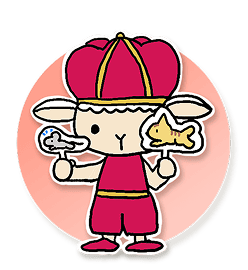 ネズミとネズミを追いかけている猫のペープサートを動かしている王さまのイラスト