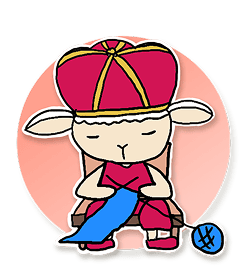 編み物をしながら目をつぶっている王さまのイラスト